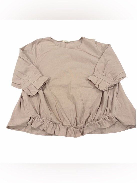 easel Tops - Easel Women’s Peplum Blouse Light Pink Ruffle Sleeve Hem Cotton Large